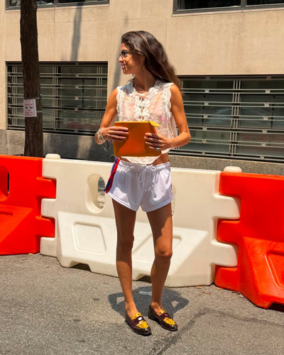 CAFE LEANDRA LAX SHORT SHORTS (WHITE MESH)